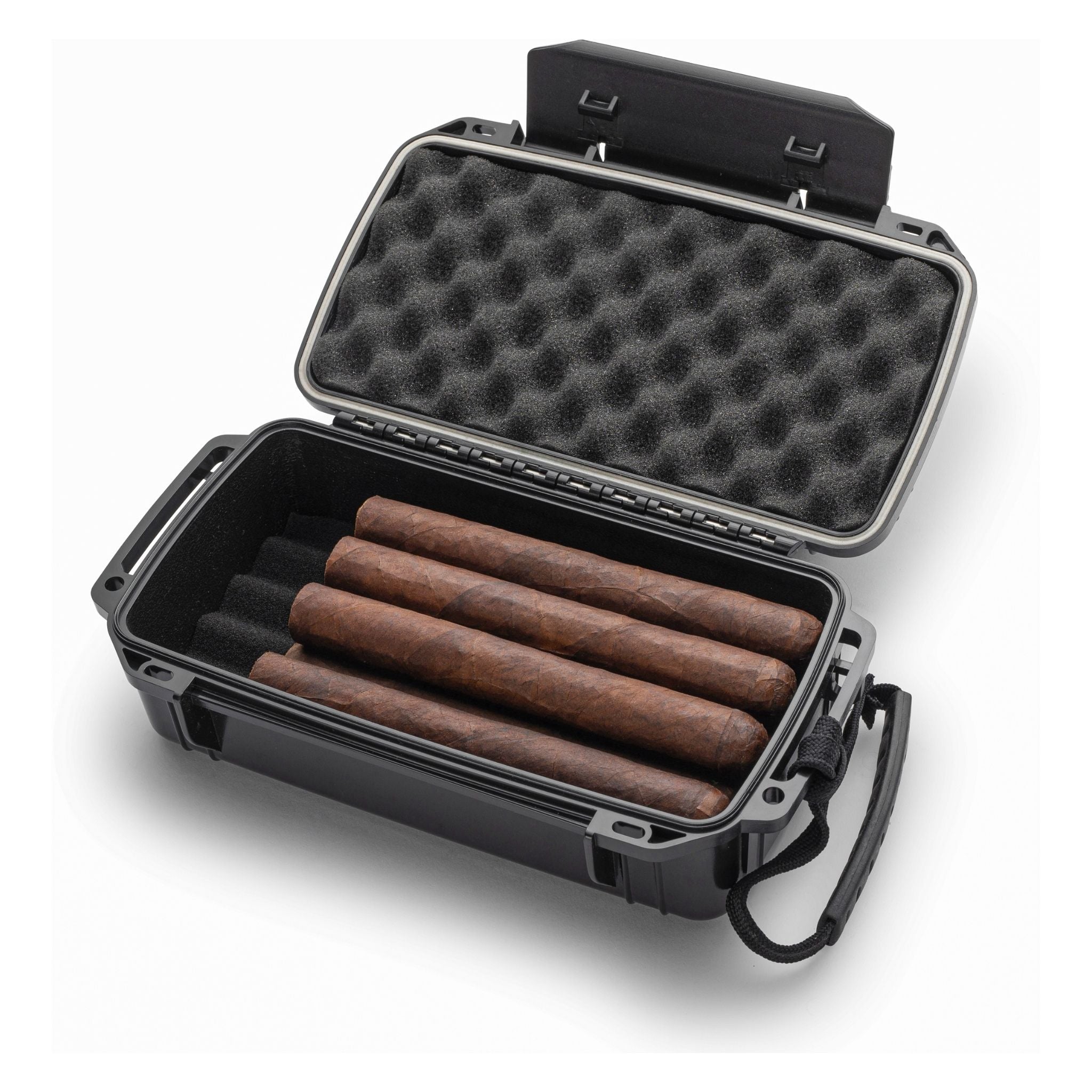 Cigar Travel Humidor Case 15 Count - Waterproof, Rugged, Crushproof - Black  - Holds Up To 